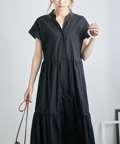 Fashion Letter（ファッションレター）の「フレンチスリーブティアードロングシャツワンピース（シャツワンピース・レディース・ブラック/ベージュ/オフホワイト・M）」の12枚目の写真