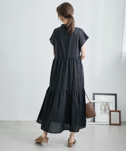 Fashion Letter（ファッションレター）の「フレンチスリーブティアードロングシャツワンピース（シャツワンピース・レディース・ブラック/ベージュ/オフホワイト・M）」の14枚目の写真