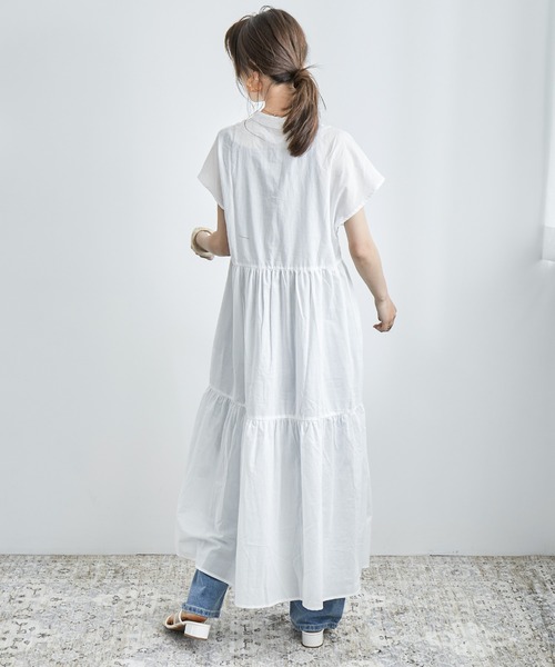 Fashion Letter（ファッションレター）の「フレンチスリーブティアードロングシャツワンピース（シャツワンピース・レディース・ブラック/ベージュ/オフホワイト・M）」の7枚目の写真