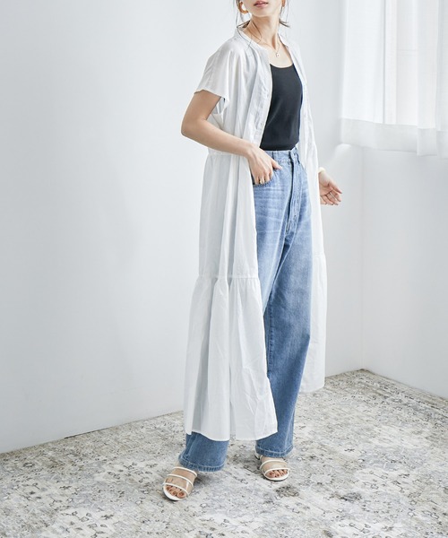 Fashion Letter（ファッションレター）の「フレンチスリーブティアードロングシャツワンピース（シャツワンピース・レディース・ブラック/ベージュ/オフホワイト・M）」の10枚目の写真