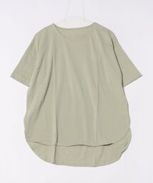 クルーネックラウンドヘムドロップショルダービッグチュニックTシャツ