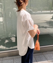 クルーネックラウンドヘムドロップショルダービッグチュニックTシャツ