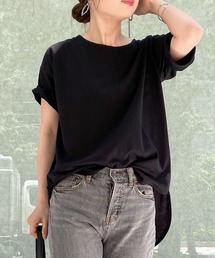 クルーネックラウンドヘムドロップショルダービッグチュニックTシャツ