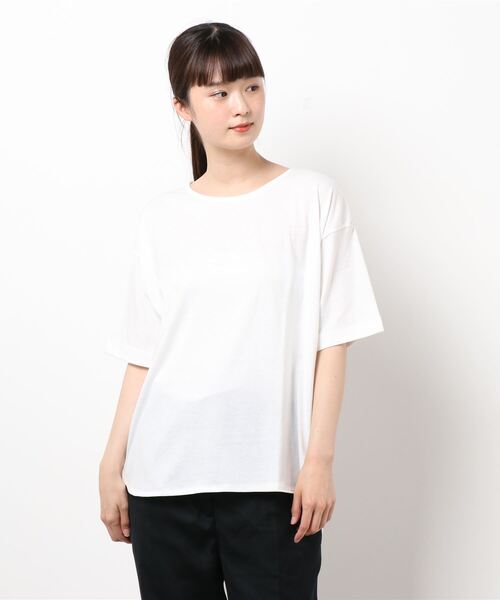 KOBE LETTUCE（コウベレタス）の「クルーネックラウンドヘムドロップショルダービッグチュニックTシャツ（Tシャツ/カットソー・レディース・オフホワイト/サックスブルー/ブラウン/ブラック/ネイビー/カーキ・L/M）」の21枚目の写真
