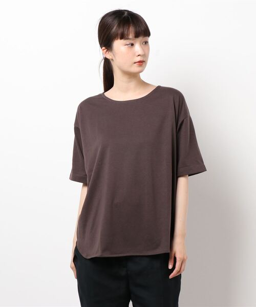 KOBE LETTUCE（コウベレタス）の「クルーネックラウンドヘムドロップショルダービッグチュニックTシャツ（Tシャツ/カットソー・レディース・オフホワイト/サックスブルー/ブラウン/ブラック/ネイビー/カーキ・L/M）」の17枚目の写真