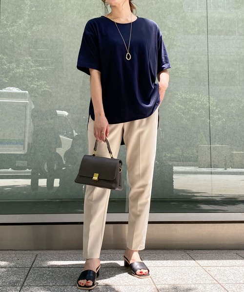 KOBE LETTUCE（コウベレタス）の「クルーネックラウンドヘムドロップショルダービッグチュニックTシャツ（Tシャツ/カットソー・レディース・オフホワイト/サックスブルー/ブラウン/ブラック/ネイビー/カーキ・L/M）」の10枚目の写真