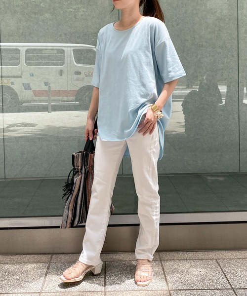 KOBE LETTUCE（コウベレタス）の「クルーネックラウンドヘムドロップショルダービッグチュニックTシャツ（Tシャツ/カットソー・レディース・オフホワイト/サックスブルー/ブラウン/ブラック/ネイビー/カーキ・L/M）」の16枚目の写真