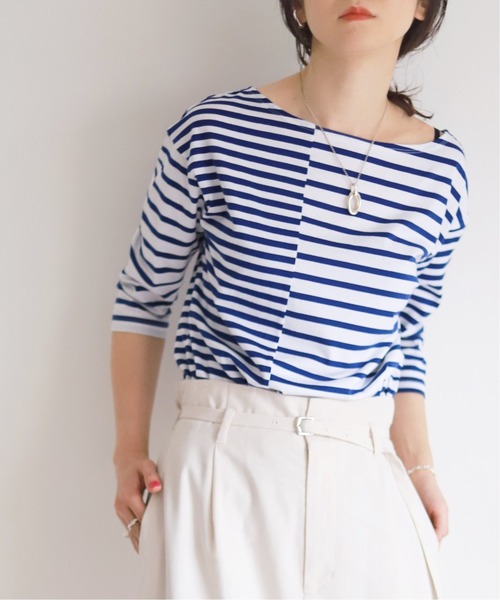 SLOBE IENA(スローブイエナ)の「パッチワークボーダープルオーバー【手洗い可能】◆(Tシャツ/カットソー・レディース・ブラック系その他/ブルー系その他・FREE)」の2枚目の写真