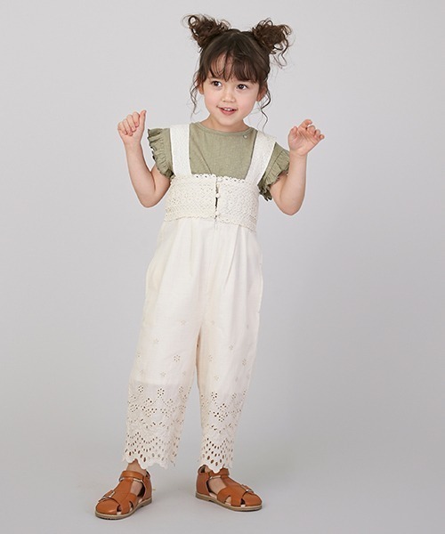 petit main（プティマイン）の「【リンク】レースオールインワン（つなぎ/オールインワン・キッズ・モカ/キナリ・90cm/110cm/100cm/120cm/130cm）」の2枚目の写真