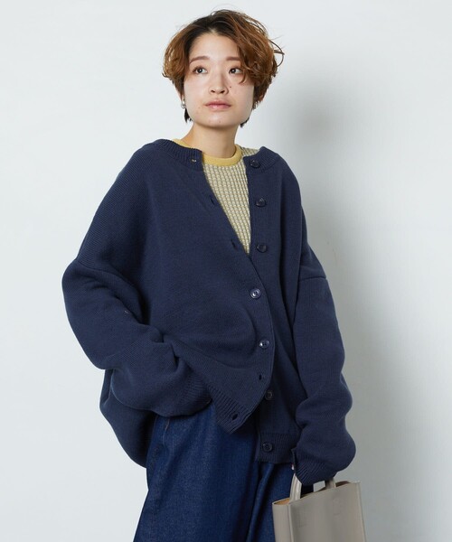 FREAK'S STORE（フリークスストア）の「▽【WEB限定】クルーネックニットカーディガン（カーディガン/ボレロ・レディース・ブルーグリーン/オリーブ/ブラック/ホワイト/マスタード/イエロー/ベージュ/ネイビー・ﾌﾘ-）」の5枚目の写真