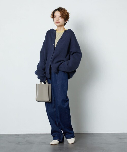 FREAK'S STORE（フリークスストア）の「▽【WEB限定】クルーネックニットカーディガン（カーディガン/ボレロ・レディース・ブルーグリーン/オリーブ/ブラック/ホワイト/マスタード/イエロー/ベージュ/ネイビー・ﾌﾘ-）」の14枚目の写真