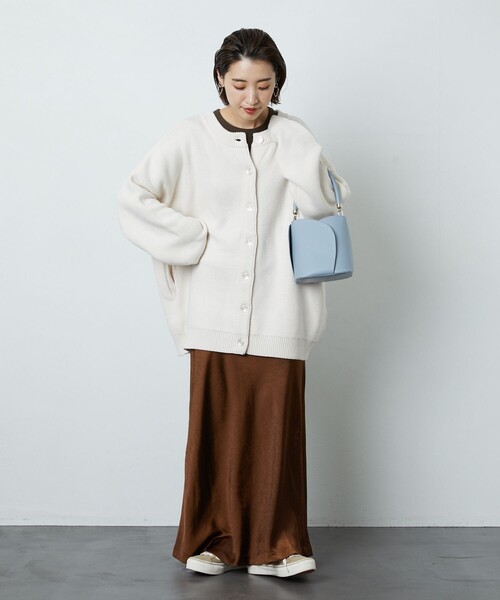 FREAK'S STORE（フリークスストア）の「▽【WEB限定】クルーネックニットカーディガン（カーディガン/ボレロ・レディース・ブルーグリーン/オリーブ/ブラック/ホワイト/マスタード/イエロー/ベージュ/ネイビー・ﾌﾘ-）」の20枚目の写真