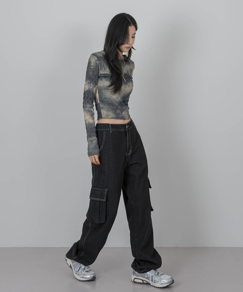 FOLLOWIN（フォロウィン）の「[FLW MADE] タイダイウェーブしわ加工スリムTシャツ（Tシャツ/カットソー・レディース・ブラック/オレンジ/ブルー/カーキ/ブラウン/チャコール・FREE）」の14枚目の写真