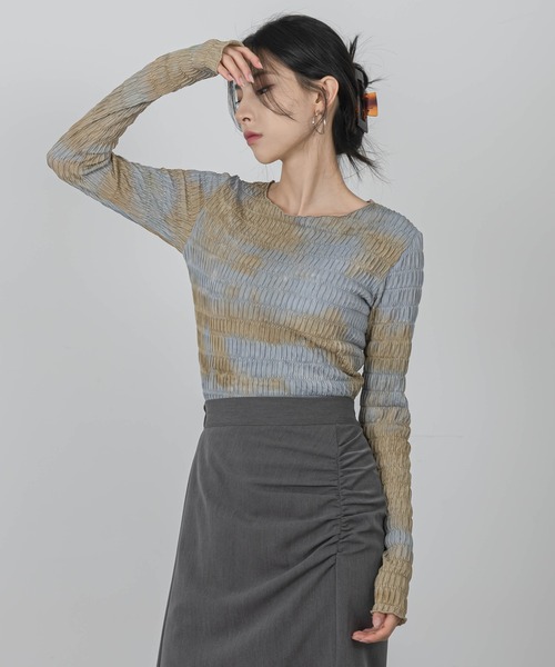 FOLLOWIN（フォロウィン）の「[FLW MADE] タイダイウェーブしわ加工スリムTシャツ（Tシャツ/カットソー・レディース・ブラック/オレンジ/ブルー/カーキ/ブラウン/チャコール・FREE）」の22枚目の写真