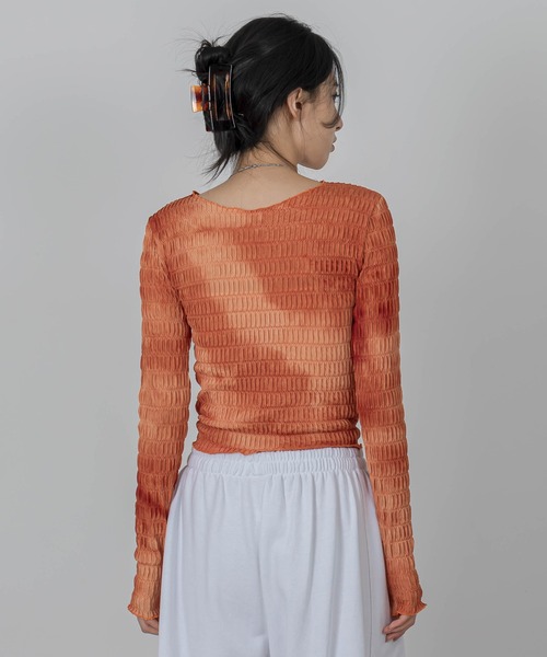 FOLLOWIN（フォロウィン）の「[FLW MADE] タイダイウェーブしわ加工スリムTシャツ（Tシャツ/カットソー・レディース・ブラック/オレンジ/ブルー/カーキ/ブラウン/チャコール・FREE）」の12枚目の写真