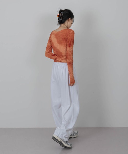 FOLLOWIN（フォロウィン）の「[FLW MADE] タイダイウェーブしわ加工スリムTシャツ（Tシャツ/カットソー・レディース・ブラック/オレンジ/ブルー/カーキ/ブラウン/チャコール・FREE）」の15枚目の写真