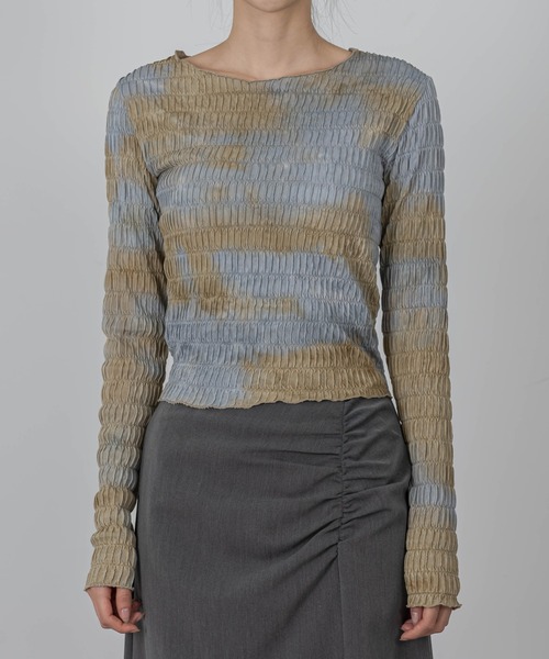 FOLLOWIN（フォロウィン）の「[FLW MADE] タイダイウェーブしわ加工スリムTシャツ（Tシャツ/カットソー・レディース・ブラック/オレンジ/ブルー/カーキ/ブラウン/チャコール・FREE）」の16枚目の写真