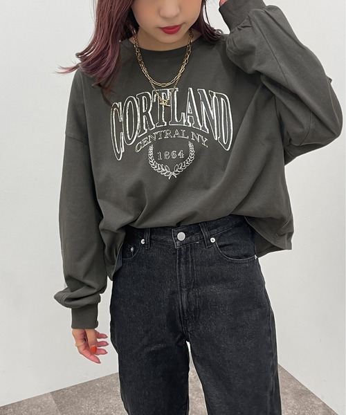 apres jour mignon（アプレジュールミニョン）の「ショート丈プリントロンＴ【ZOZOTOWN限定アイテム】（Tシャツ/カットソー・レディース・ブラック/ホワイト系その他/ホワイト系その他2/ダークグリーン/ブラック系その他/ホワイト系その他3/その他/イエロー系その他/オフホワイト/ナチュラル・X-LARGE/フリー）」の7枚目の写真