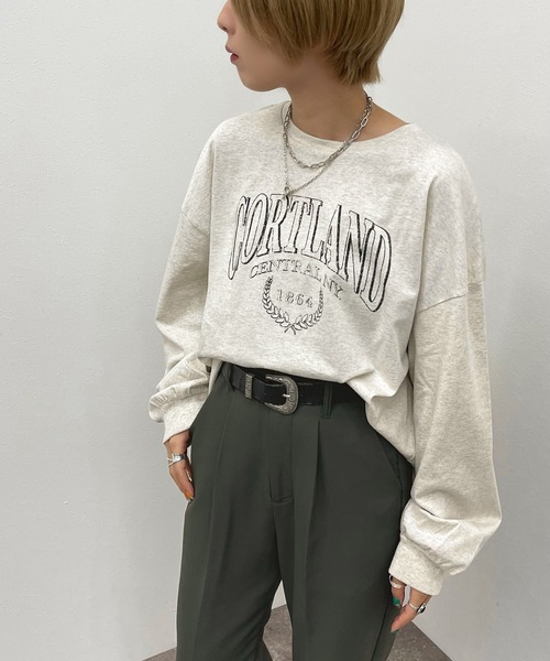 apres jour mignon（アプレジュールミニョン）の「ショート丈プリントロンＴ【ZOZOTOWN限定アイテム】（Tシャツ/カットソー・レディース・ブラック/ホワイト系その他/ホワイト系その他2/ダークグリーン/ブラック系その他/ホワイト系その他3/その他/イエロー系その他/オフホワイト/ナチュラル・X-LARGE/フリー）」の10枚目の写真