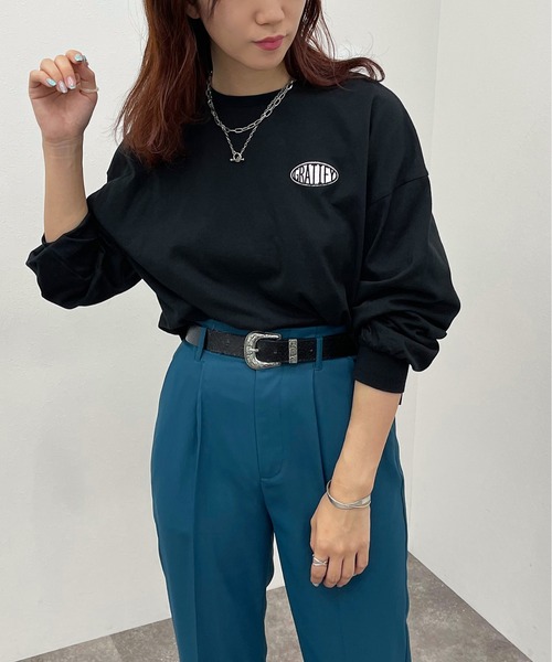 apres jour mignon（アプレジュールミニョン）の「ショート丈プリントロンＴ【ZOZOTOWN限定アイテム】（Tシャツ/カットソー・レディース・ブラック/ホワイト系その他/ホワイト系その他2/ダークグリーン/ブラック系その他/ホワイト系その他3/その他/イエロー系その他/オフホワイト/ナチュラル・X-LARGE/フリー）」の6枚目の写真