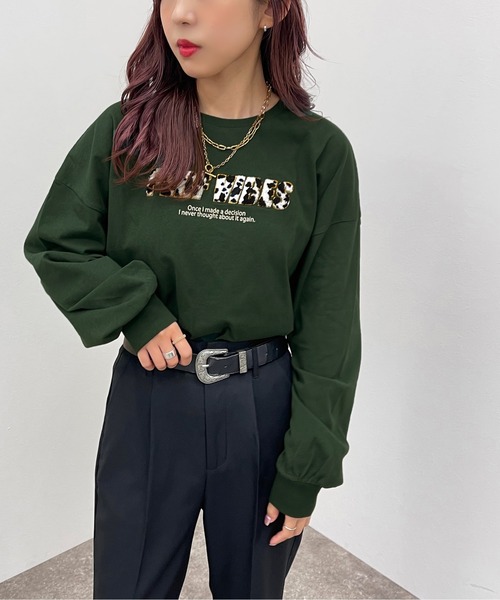 apres jour mignon（アプレジュールミニョン）の「ショート丈プリントロンＴ【ZOZOTOWN限定アイテム】（Tシャツ/カットソー・レディース・ブラック/ホワイト系その他/ホワイト系その他2/ダークグリーン/ブラック系その他/ホワイト系その他3/その他/イエロー系その他/オフホワイト/ナチュラル・X-LARGE/フリー）」の8枚目の写真