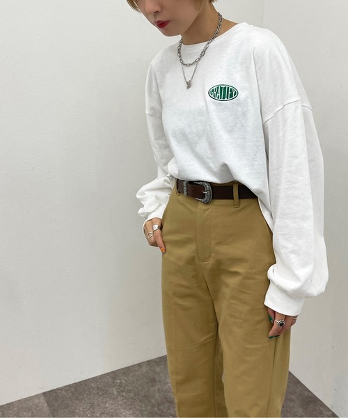 apres jour mignon（アプレジュールミニョン）の「ショート丈プリントロンＴ【ZOZOTOWN限定アイテム】（Tシャツ/カットソー・レディース・ブラック/ホワイト系その他/ホワイト系その他2/ダークグリーン/ブラック系その他/ホワイト系その他3/その他/イエロー系その他/オフホワイト/ナチュラル・X-LARGE/フリー）」の19枚目の写真