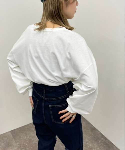 apres jour mignon（アプレジュールミニョン）の「ショート丈プリントロンＴ【ZOZOTOWN限定アイテム】（Tシャツ/カットソー・レディース・ブラック/ホワイト系その他/ホワイト系その他2/ダークグリーン/ブラック系その他/ホワイト系その他3/その他/イエロー系その他/オフホワイト/ナチュラル・X-LARGE/フリー）」の14枚目の写真