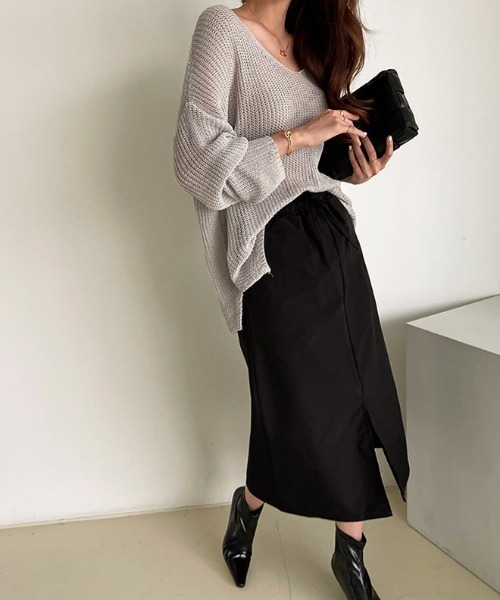 NANING9（ナンニング）の「NANING9 モダンフィットロングスカート（スカート・レディース・ブラック/グレイッシュベージュ・FREE）」の4枚目の写真