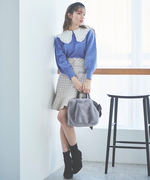 31 Sons de mode（トランテアン　ソン　ドゥ　モード）の「リボンショルダーフェイクファーバッグ（ショルダーバッグ・レディース・サックスブルー/モカ・38）」の10枚目の写真