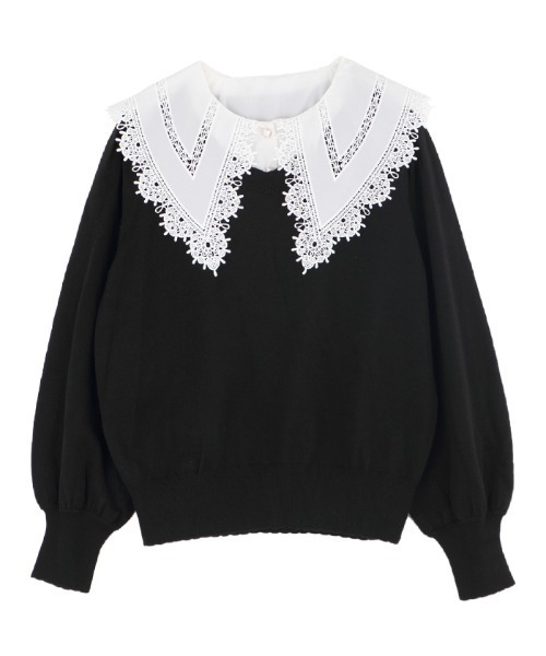 axes femme POETIQUE（アクシーズファムポエティック）の「レース襟付ニットＰＯ（ニット/セーター・レディース・ブラック/ピンク/ラベンダー・MEDIUM）」の2枚目の写真