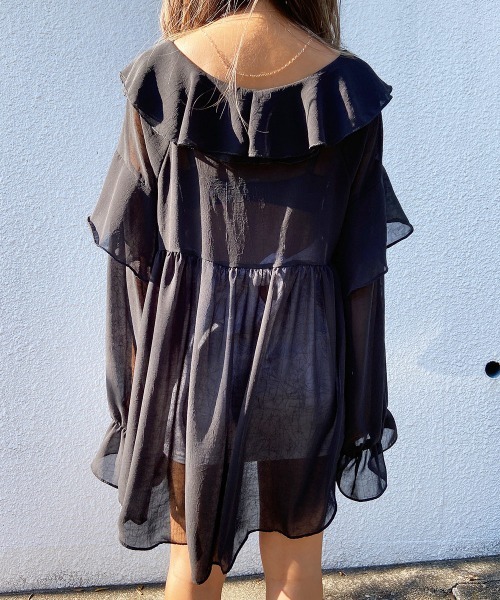 esutoreja（エストレジャ）の「シースルーフリルギャザーブラウス（シャツ/ブラウス・レディース・ベージュ/ブラック・FREE）」の11枚目の写真