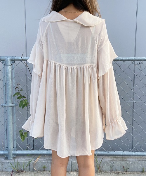 esutoreja（エストレジャ）の「シースルーフリルギャザーブラウス（シャツ/ブラウス・レディース・ベージュ/ブラック・FREE）」の13枚目の写真