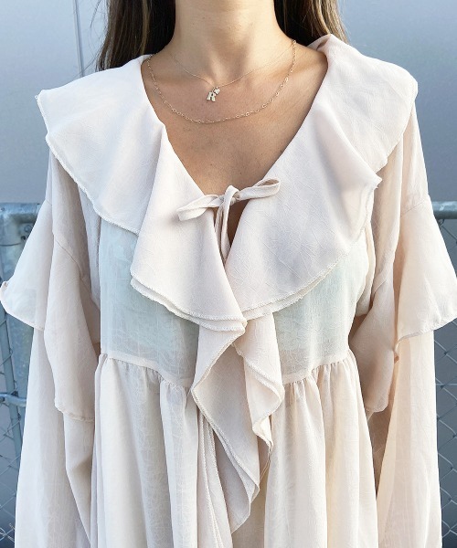 esutoreja（エストレジャ）の「シースルーフリルギャザーブラウス（シャツ/ブラウス・レディース・ベージュ/ブラック・FREE）」の14枚目の写真