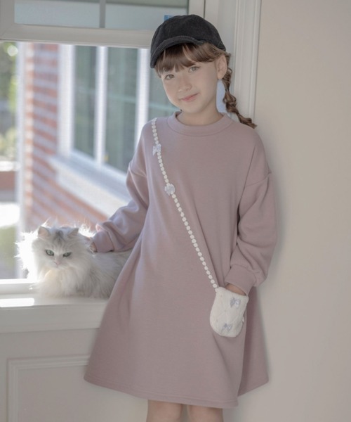 Catherine Cottage（キャサリンコテージ）の「キルティングポシェットワンピース（ワンピース・キッズ・ネイビー/グレー/ライラック/スモークピンク/グレイッシュブルー・100/110/120/130/140/150）」の4枚目の写真