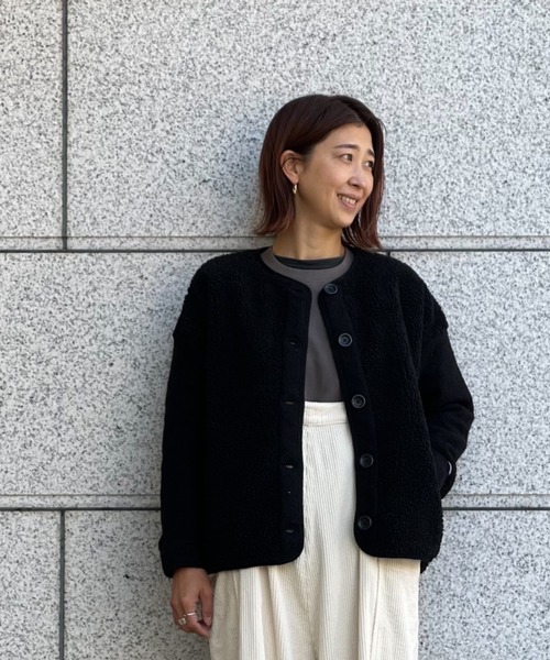 MANASTASH(マナスタッシュ)の「MANASTASH/マナスタッシュ シープボア×圧縮ウール(ブルゾン・レディース・オフホワイト/ブラック・FREE)」の2枚目の写真