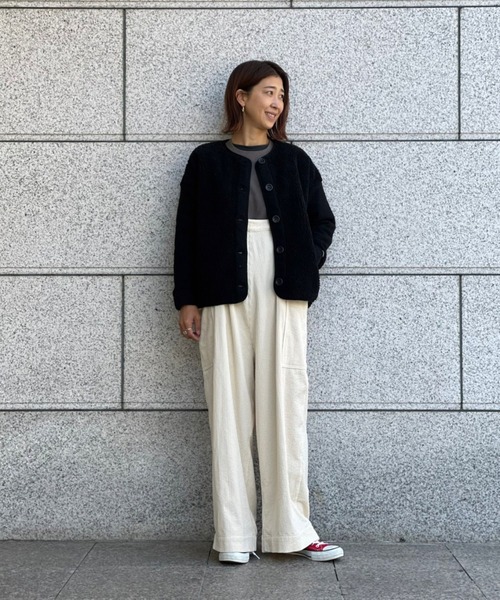 MANASTASH(マナスタッシュ)の「MANASTASH/マナスタッシュ シープボア×圧縮ウール(ブルゾン・レディース・オフホワイト/ブラック・FREE)」の8枚目の写真