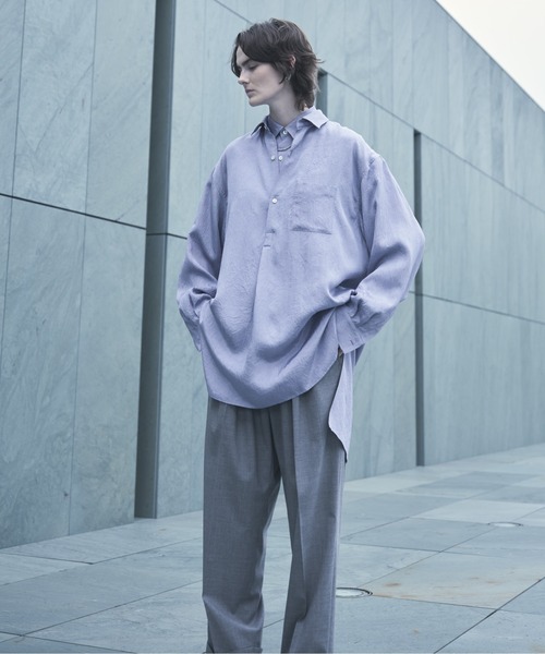 Blanc YM(ブランワイエム)の「Blanc YM ブランワイエム / Acetate Wide Shirt オーバーサイズ アセテートワイドシャツ トロミシャツ / BL-22S-AWS(シャツ/ブラウス・メンズ・キナリ/サックスブルー・MEDIUM/SMALL)」の3枚目の写真