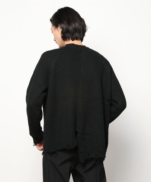 XU(エックスユー)の「【XU/エックスユー】half design damage knit/ニット ダメージニット(ニット/セーター・メンズ・ブラック・ONE SIZE)」の3枚目の写真