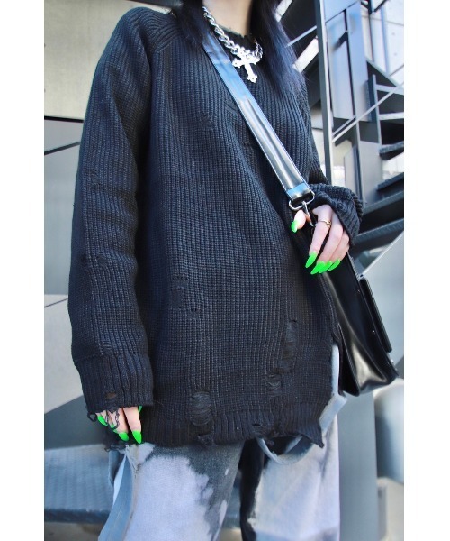 XU(エックスユー)の「【XU/エックスユー】half design damage knit/ニット ダメージニット(ニット/セーター・メンズ・ブラック・ONE SIZE)」の16枚目の写真