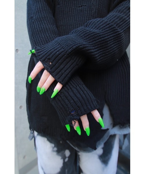 XU(エックスユー)の「【XU/エックスユー】half design damage knit/ニット ダメージニット(ニット/セーター・メンズ・ブラック・ONE SIZE)」の4枚目の写真