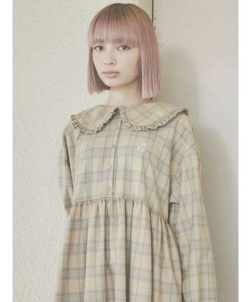 merry jenny（メリージェニー）の「bear刺繍チェックワンピース（ワンピース・レディース・ベージュ/ブラウン/オレンジ・FREE）」の8枚目の写真