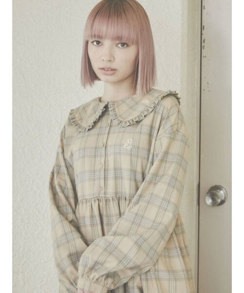 merry jenny（メリージェニー）の「bear刺繍チェックワンピース（ワンピース・レディース・ベージュ/ブラウン/オレンジ・FREE）」の9枚目の写真