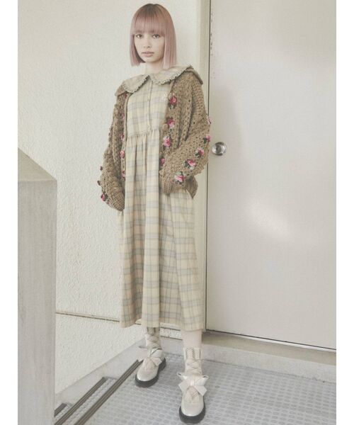 merry jenny（メリージェニー）の「bear刺繍チェックワンピース（ワンピース・レディース・ベージュ/ブラウン/オレンジ・FREE）」の12枚目の写真