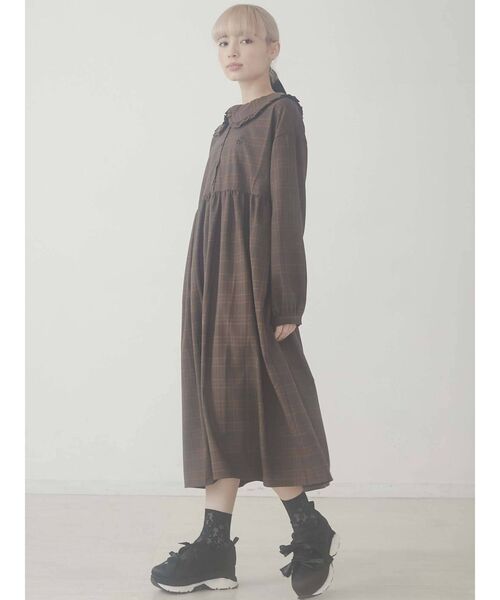 merry jenny（メリージェニー）の「bear刺繍チェックワンピース（ワンピース・レディース・ベージュ/ブラウン/オレンジ・FREE）」の16枚目の写真