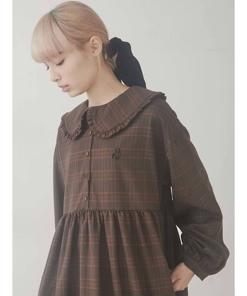 merry jenny（メリージェニー）の「bear刺繍チェックワンピース（ワンピース・レディース・ベージュ/ブラウン/オレンジ・FREE）」の18枚目の写真