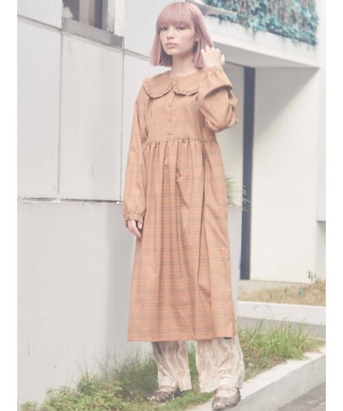 merry jenny（メリージェニー）の「bear刺繍チェックワンピース（ワンピース・レディース・ベージュ/ブラウン/オレンジ・FREE）」の20枚目の写真