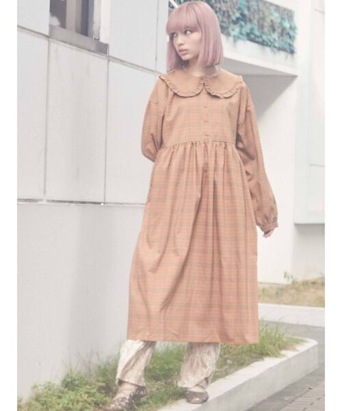 merry jenny（メリージェニー）の「bear刺繍チェックワンピース（ワンピース・レディース・ベージュ/ブラウン/オレンジ・FREE）」の21枚目の写真