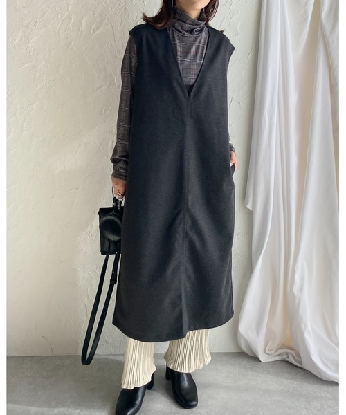 She's Closet(シーズクローゼット)の「タータンチェック柄ボトルネック長袖カットソートップス(Tシャツ/カットソー・レディース・グレイッシュベージュ/ブラック・FREE)」の6枚目の写真