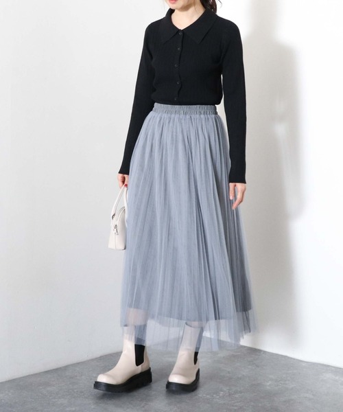 archives（アルシーヴ）の「チュールプリーツスカート（スカート・レディース・ブラック/パープル/ブルーグレー/アイボリー・MEDIUM）」の12枚目の写真