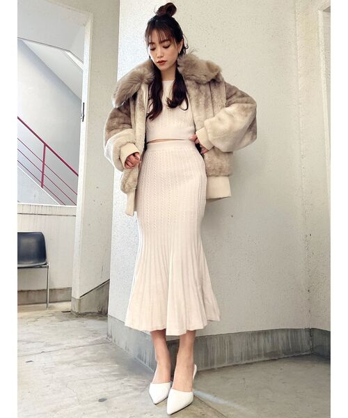 GYDA(ジェイダ)の「【SETUP着用可】マーメイドケーブルニットスカート(スカート・レディース・ブラック/ピンク/アイボリー/ベージュ・FREE)」の8枚目の写真